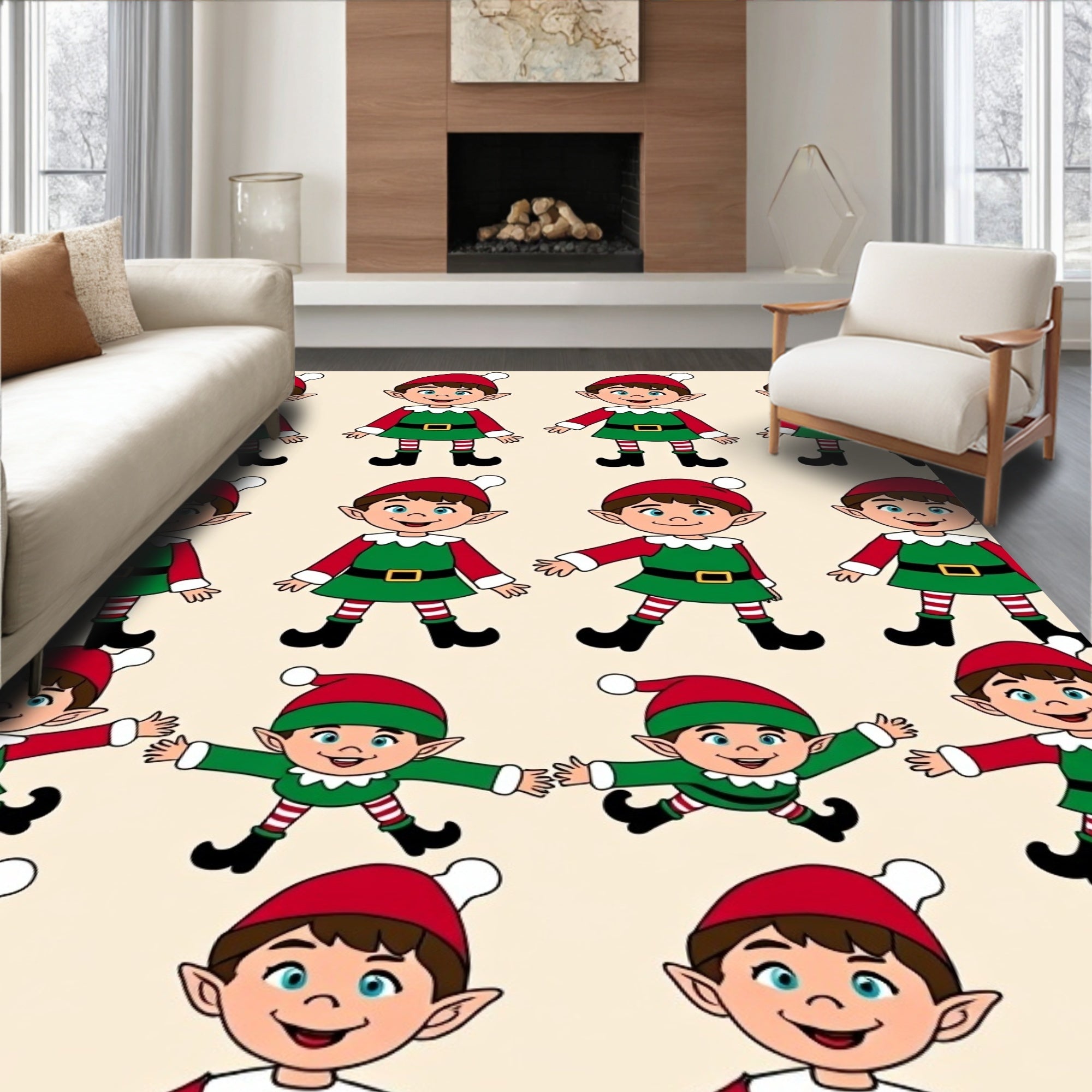 Festive Christmas Elf Repeating Pattern Rug