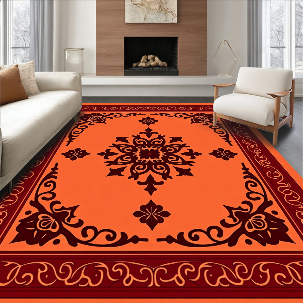 Rich Amber Floral Corner Medallion Rug