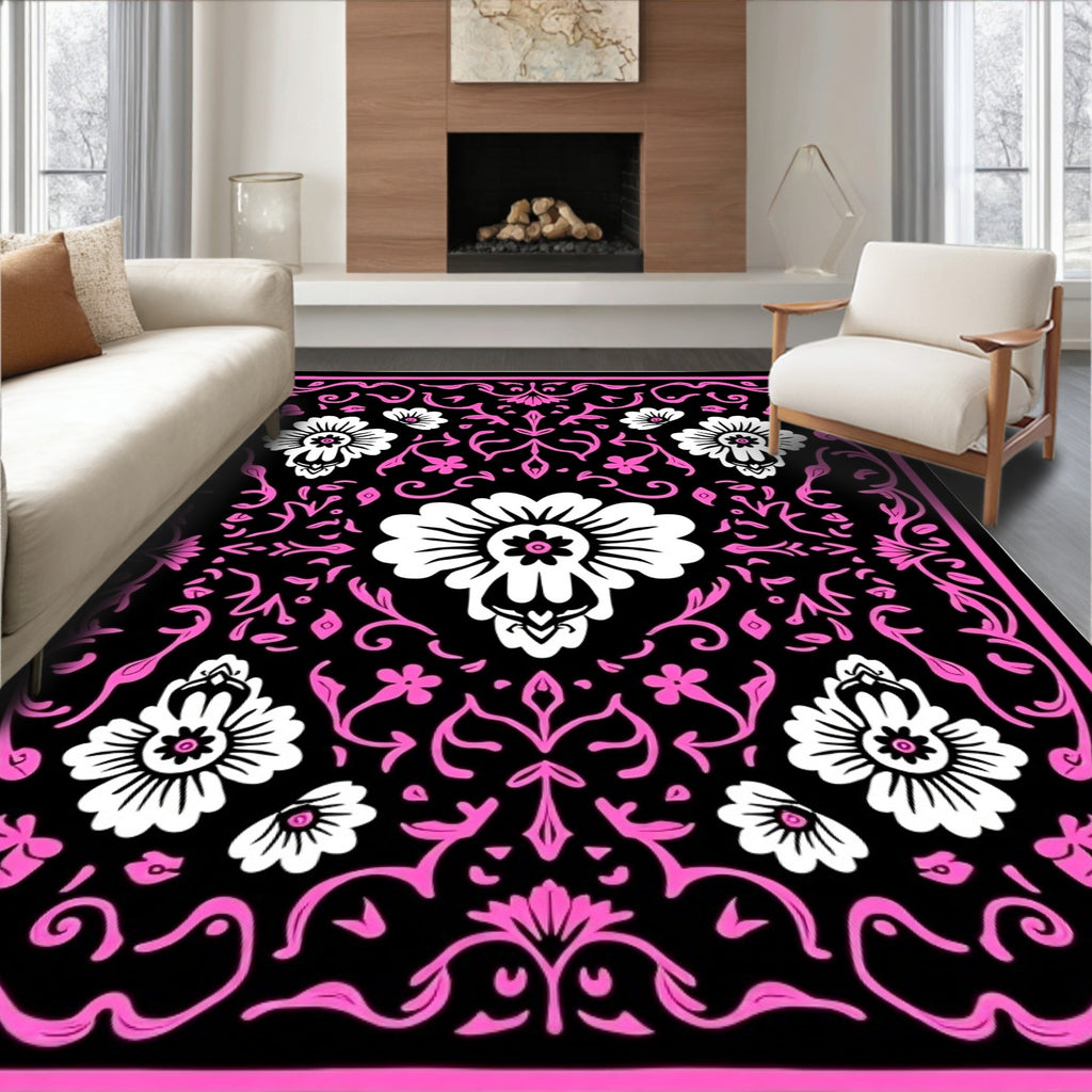 Bold Magenta Floral Damask Rug