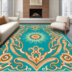 Turquoise Orange Floral Medallion Frame Rug