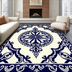 Deep Blue Ornate Medallion Border Rug