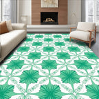 Teal Green Floral Geometric Lattice Rug