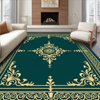 Deep Teal Golden Baroque Filigree Rug