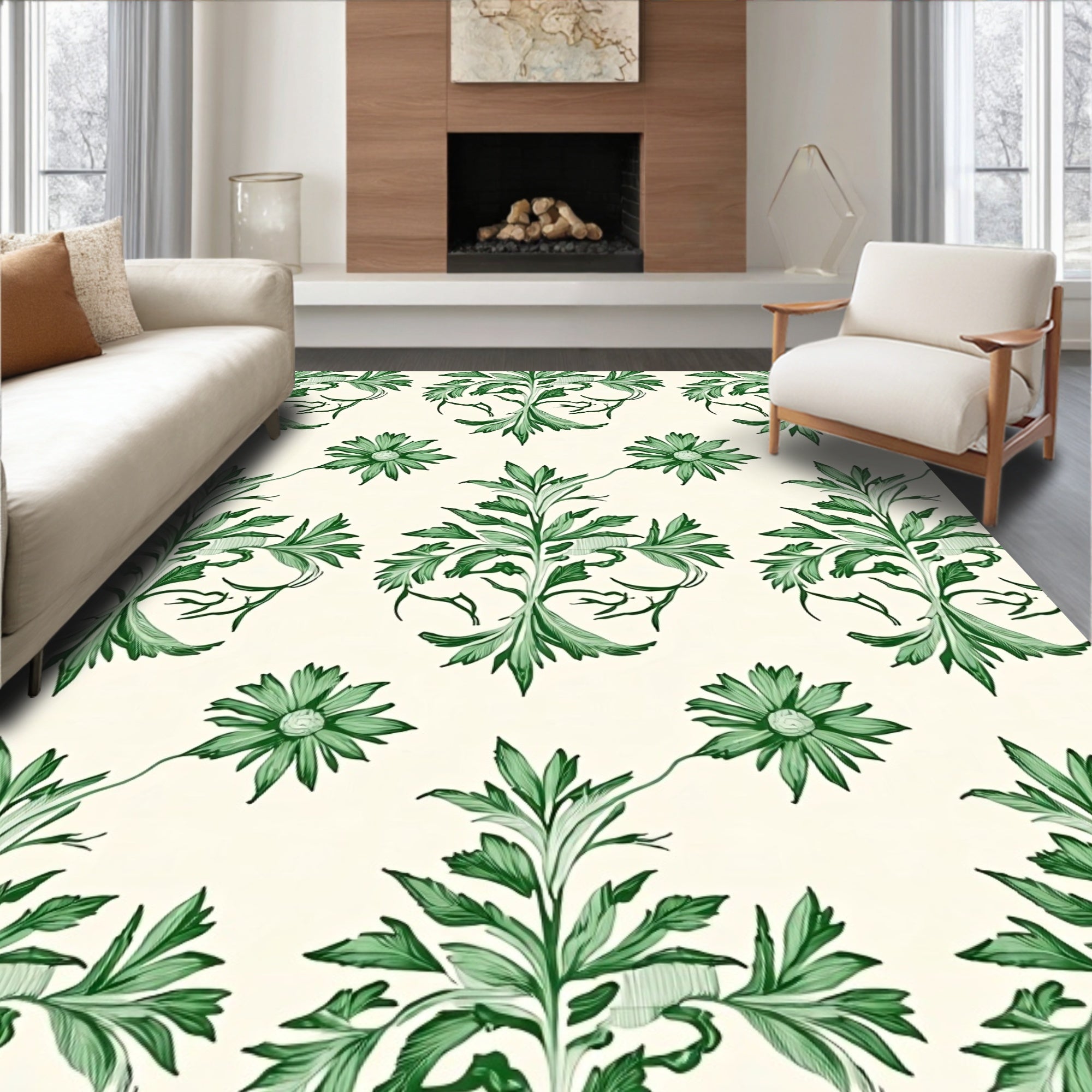 Emerald Green Blooming Floral Arrangement Rug