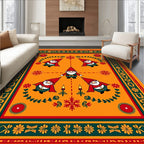 Whimsical Gnome Garden Red Floral Rug