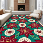 Crimson Poinsettia Teal Floral Medallion Rug