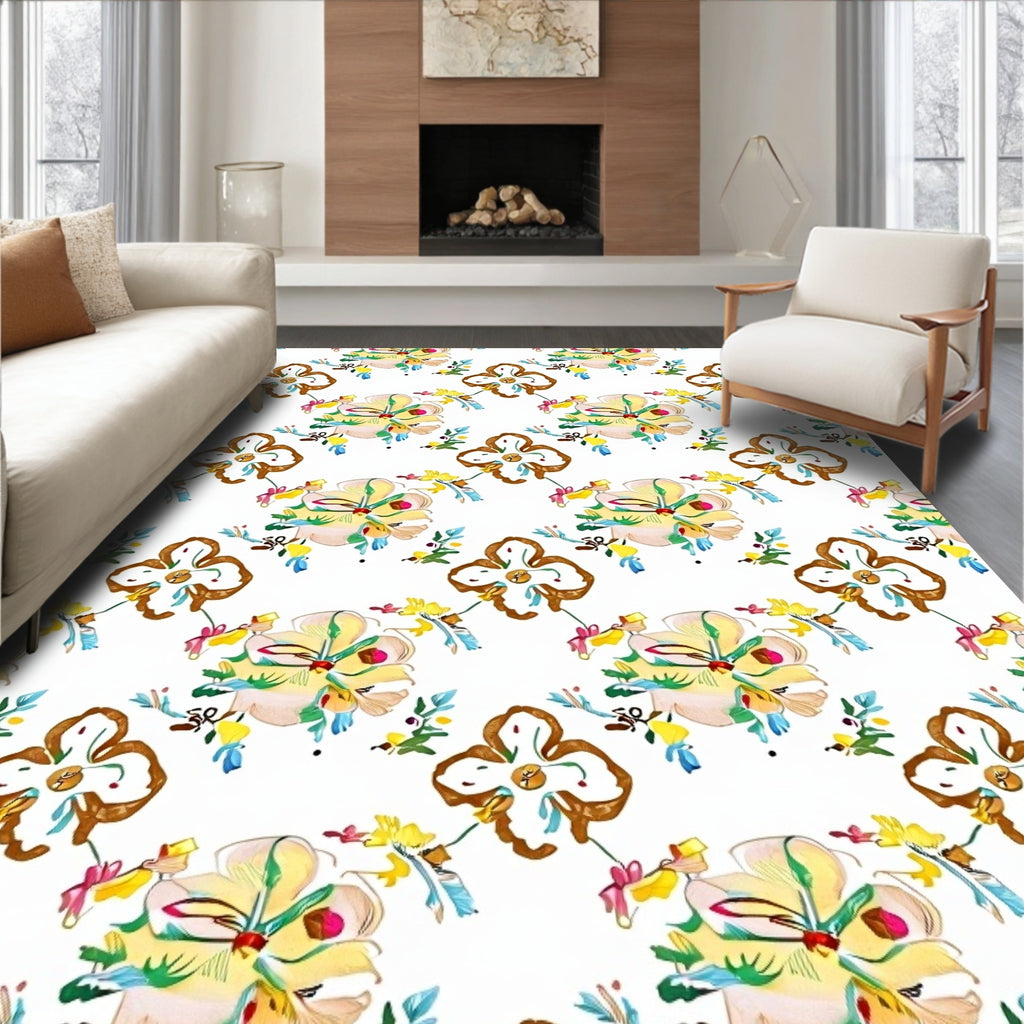 Whimsical Ochre Floral Meadow Rug