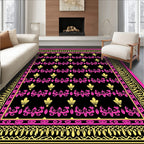Luxe Black Pink Gold Floral Border Rug