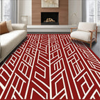 Crimson Interlocking Linear Geometric Rug