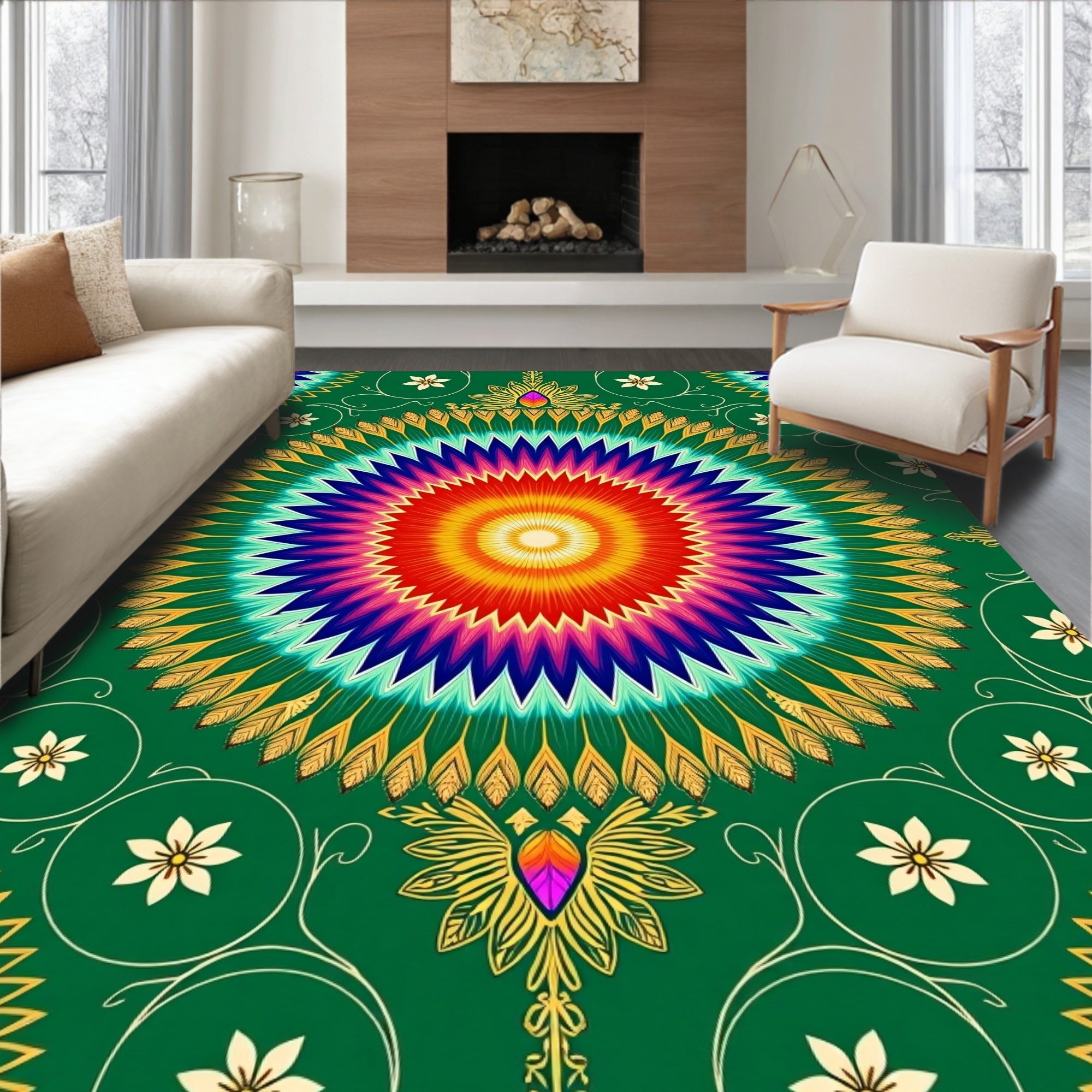 Radiant Rainbow Starburst Medallion Rug