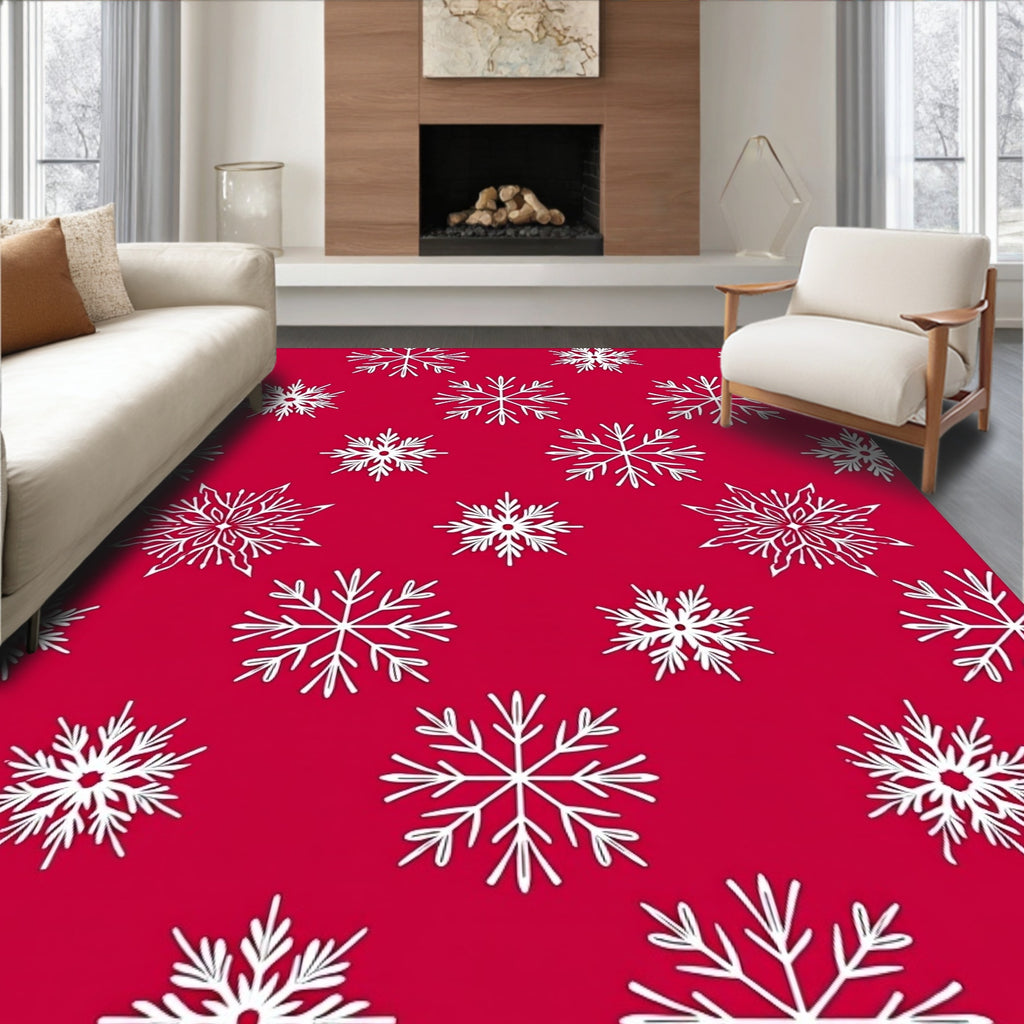 Crimson Red White Snowflake Collection Rug