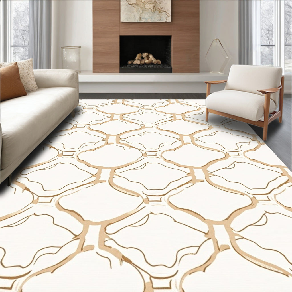 Antique Beige Lattice Repeating Pattern Rug