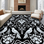 Art Nouveau White Bird Floral Illustration Rug