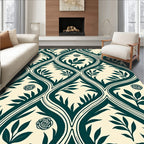 Teal Vine Rose Lattice Rug
