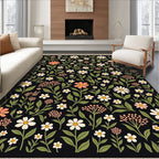 Black Floral Meadow Bloom Rug