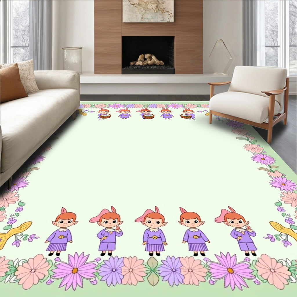 Whimsical Elves Spring Floral Border Rug
