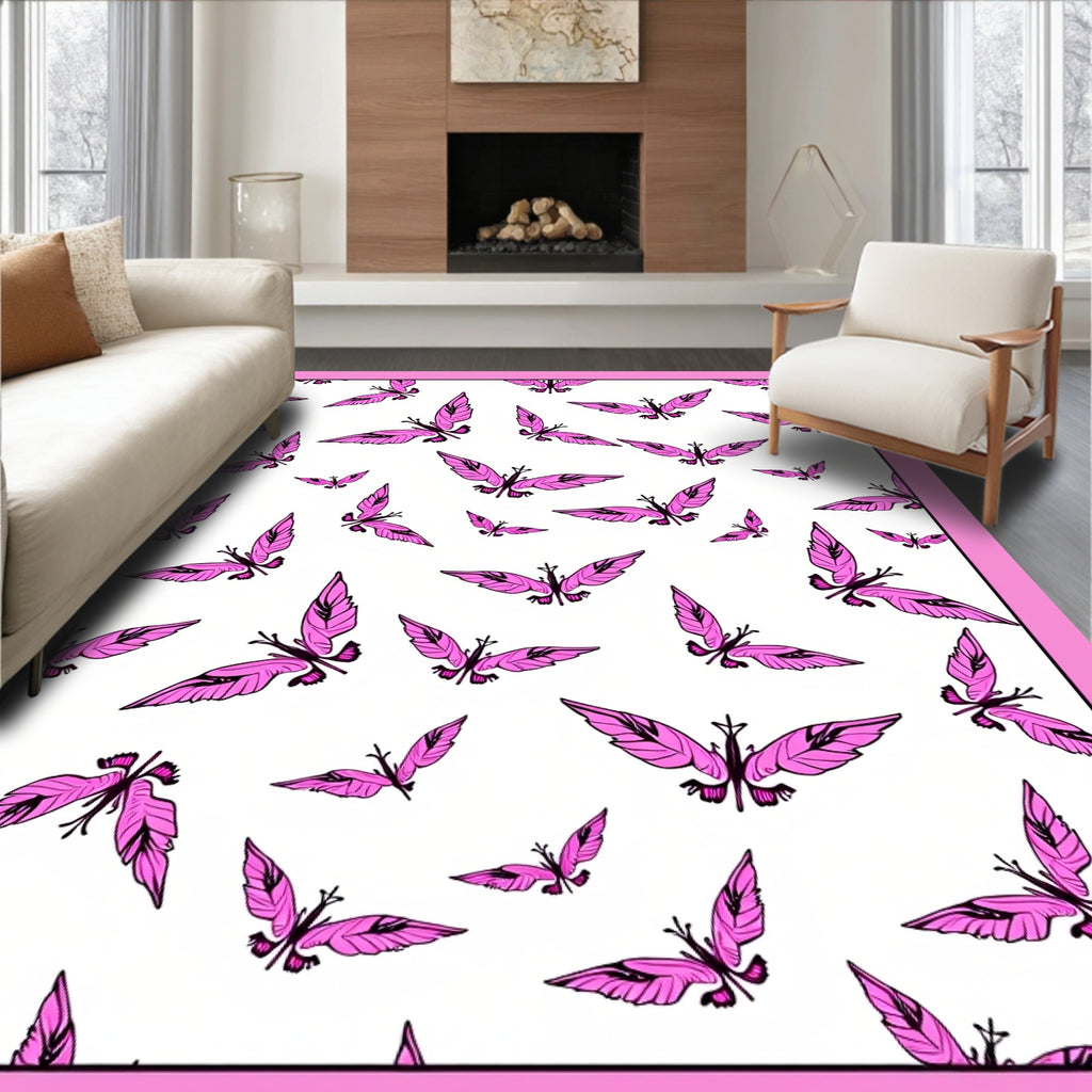 Pink Butterfly Swarm Composition Rug