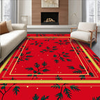 Festive Red Green Berry Branch Frame Rug