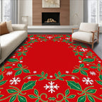 Holiday Red Holly Snowflake Border Rug