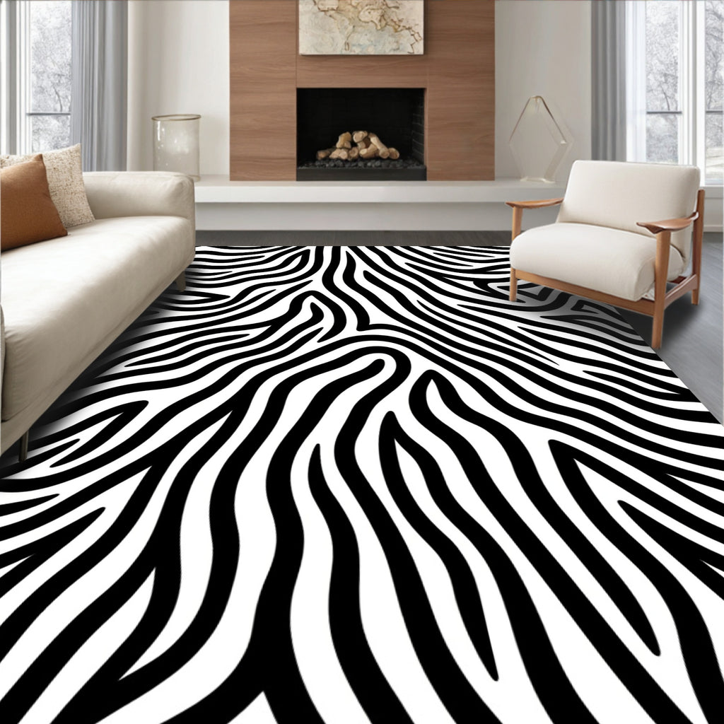 Sleek Monochrome Wavy Lines Rug