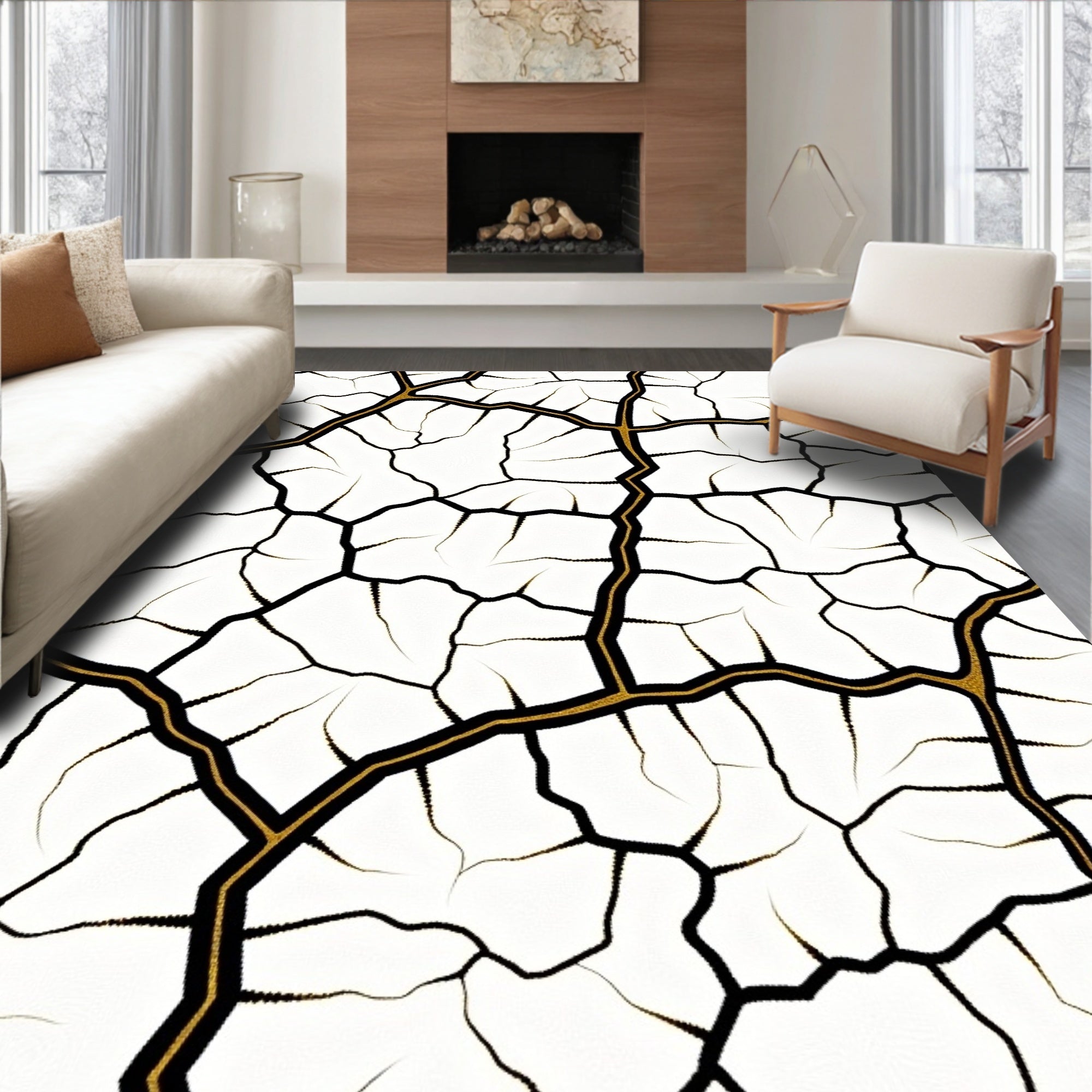 Cracked Earth Gold Veined Surface Rug