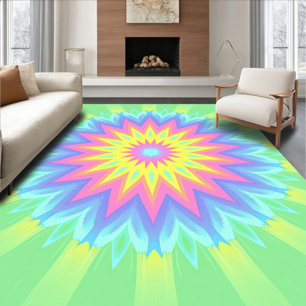 Pastel Rainbow Starburst Mandala Rug