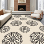Cream Black Vintage Floral Mandala Rug