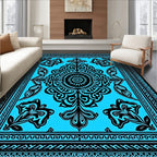 Electric Blue Floral Medallion Tapestry Rug