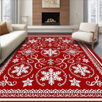 Crimson White Snowflake Lace Medallion Rug