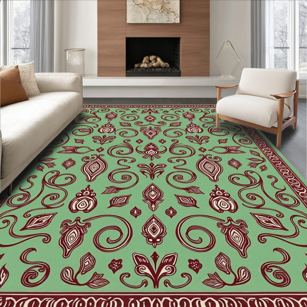 Deep Teal Floral Scroll Medallion Rug