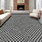 Black White Geometric Maze Runner Rug