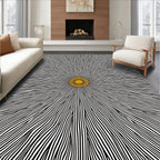 Abstract Gold Sunburst Black White Lines Rug