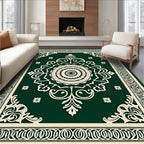 Emerald Green Cream Medallion Scroll Rug