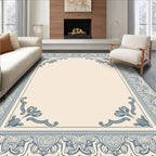 Ornate Blue Floral Vine Border Rug