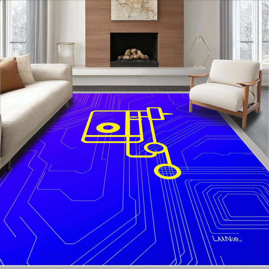Electric Blue Circuit Board Graphic Rug