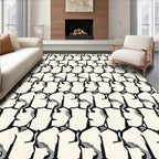 Cream Black Abstract Head Tiling Rug