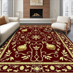 Rich Burgundy Golden Ornament Garland Rug