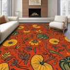 Harvest Orange Pumpkins Botanical Swirls Rug