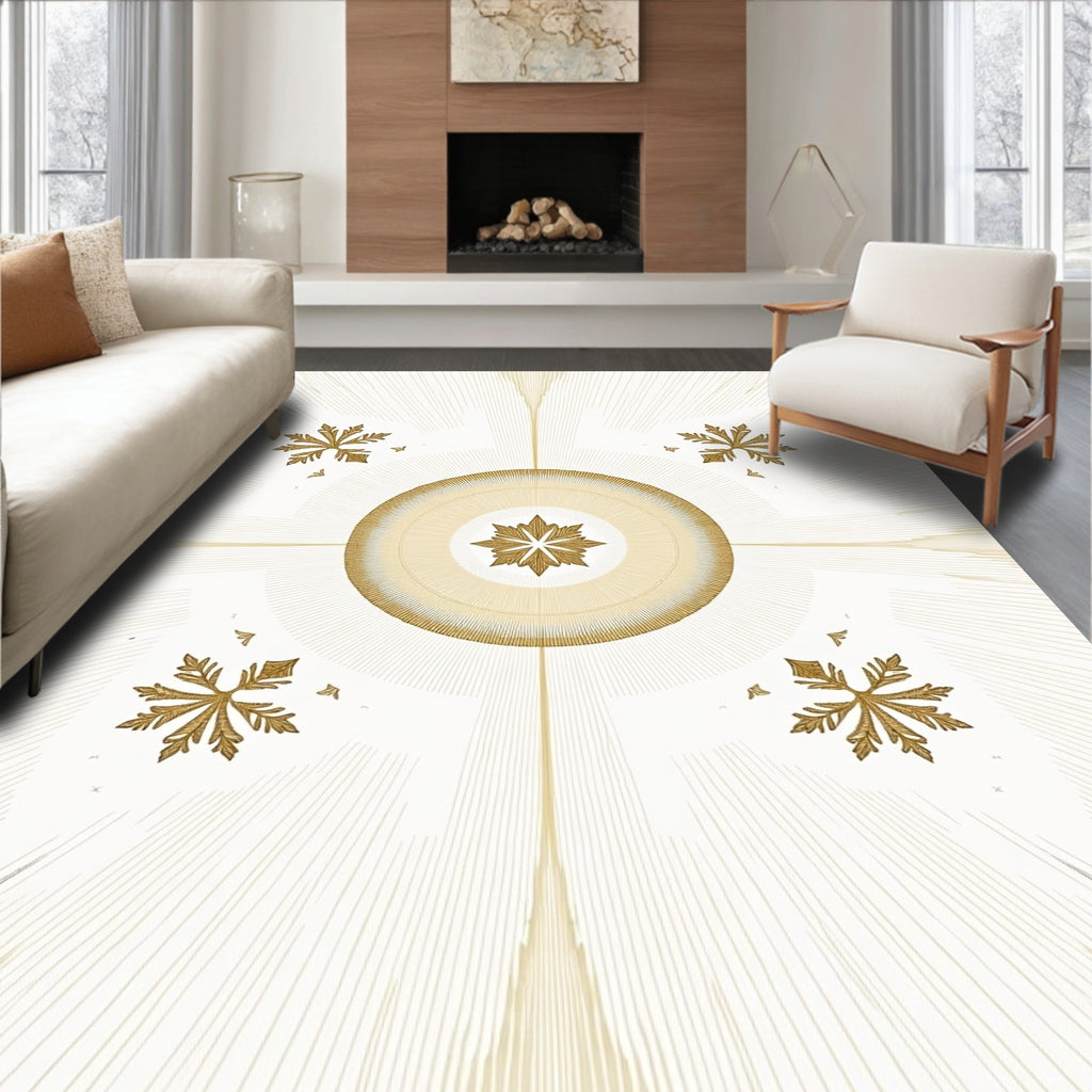 Golden Sunburst Snowflake Medallion Rug