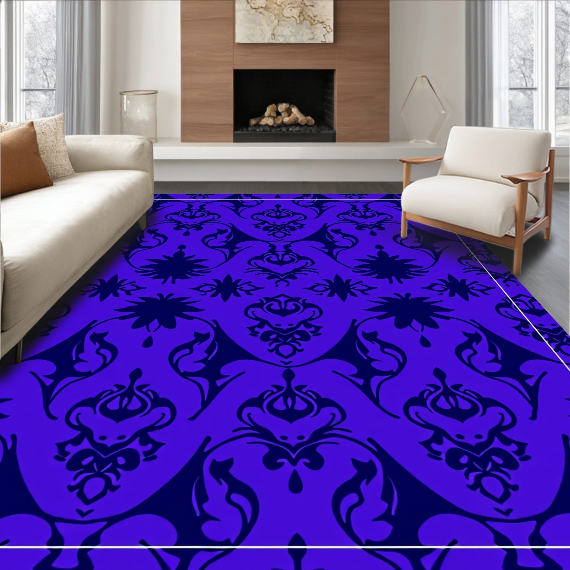 Royal Blue Damask Flourish Rug