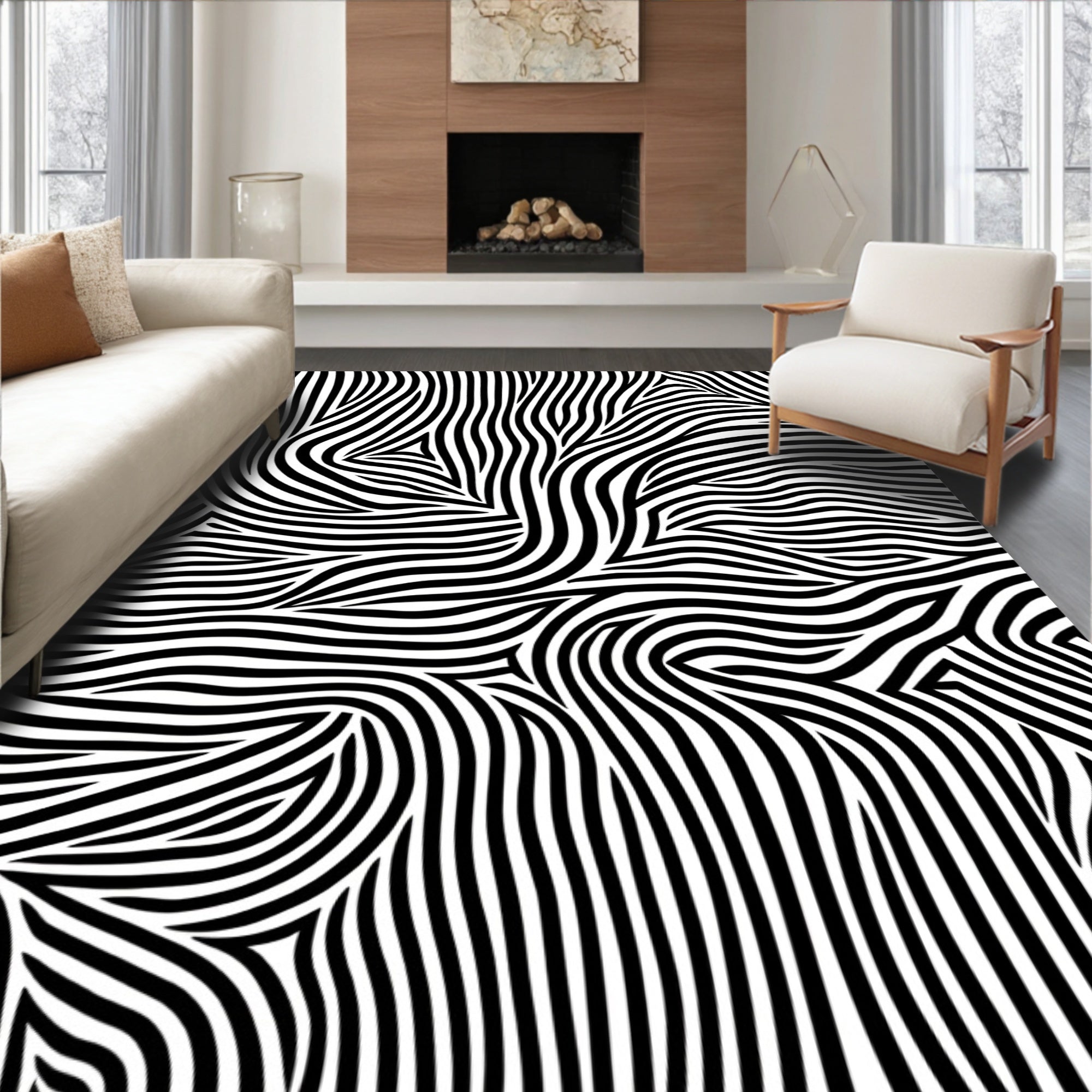 Monochromatic Organic Flowing Stripe Rug