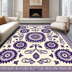 Deep Indigo Floral Medallion Cream Rug