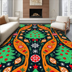 Festive Green Christmas Tree Ornament Rug