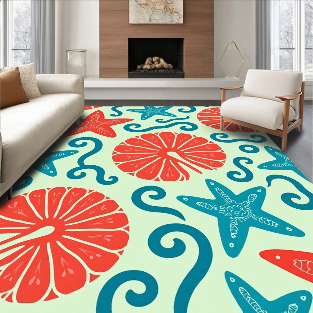 Coral Starfish Swirl Ocean Theme Rug