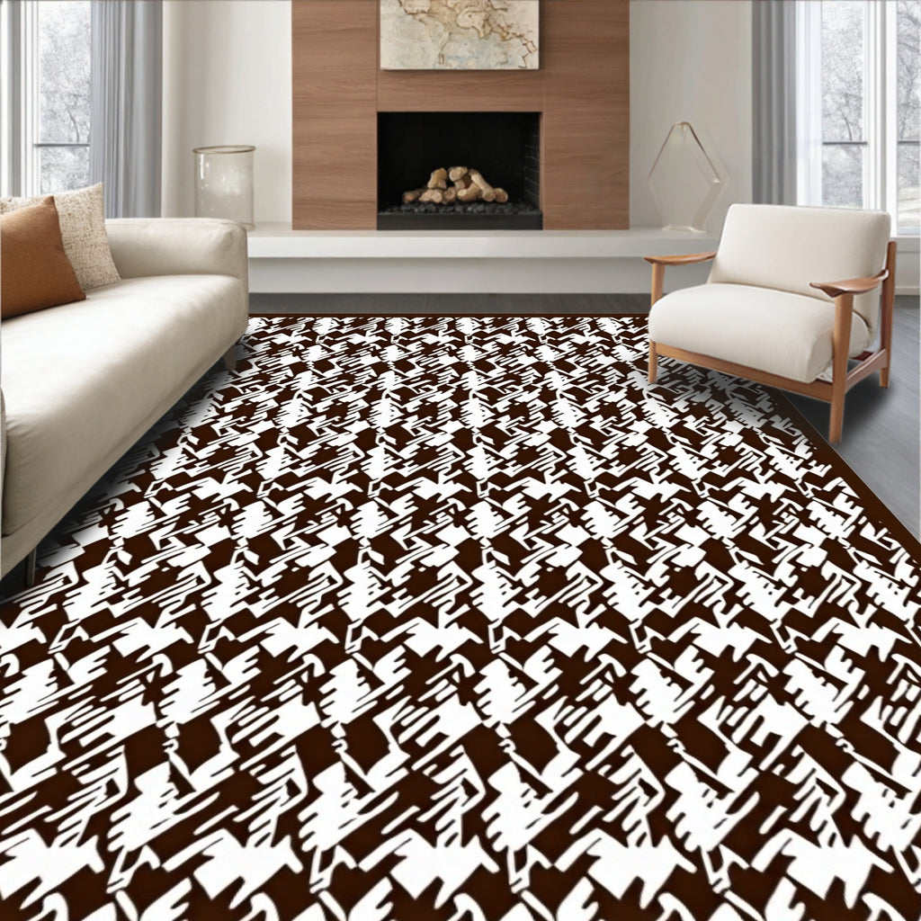 Brown and White Jagged Houndstooth Texture Rug