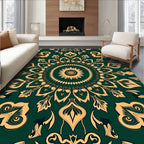 Deep Green Golden Mandala Medallion Rug