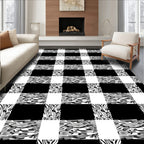 Monochrome Checkered Organic Swirl Rug