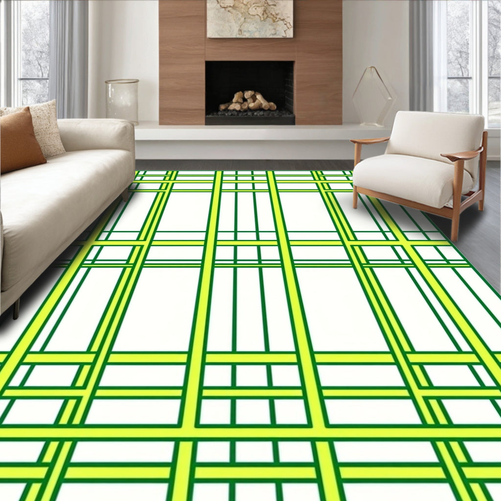 Bold Green Yellow Grid Rug
