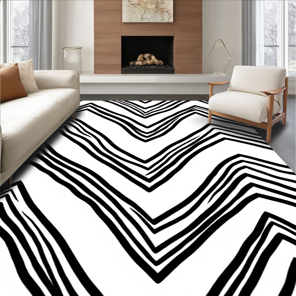 Chic Black White Zigzag Stripe Rug