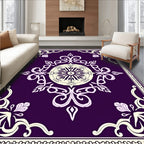 Deep Plum Floral Medallion Border Rug
